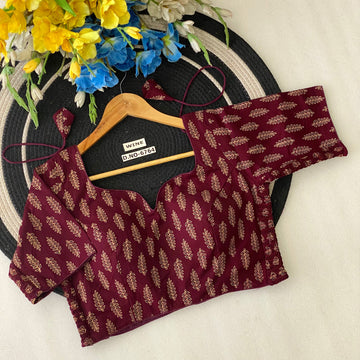 Ajrakh Cotton Side Elastic Stretchable Blouse - BL 6764