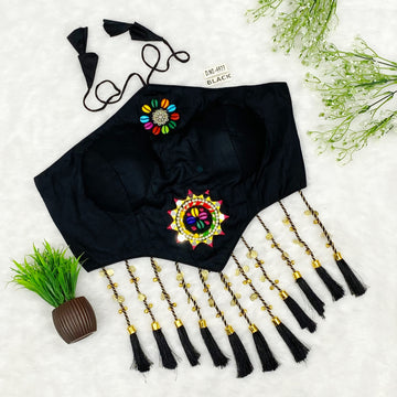 Navratri Halter Neck Bralette Blouse – Kodi & Mirror Work with Tassels (38"-44") - BL 6923