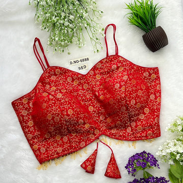 Banarasi Silk Noodle Strap Free Size Blouse – Sweetheart Neck | BL 6888