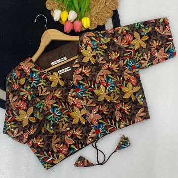 Plus Size Ready-Made Crepe Blouse 44 to 48 with Embroidery BL 6605