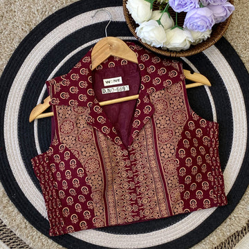 Collar Neck Ajrakh Cotton Stretchable blouse - BL 6693