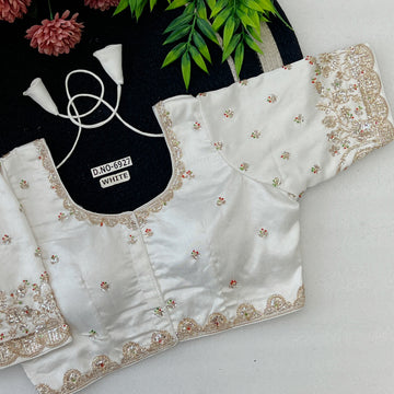 Italian Silk Beads Work Round Neck Front Open Blouse | BL 6927