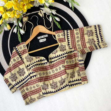 Ajrakh Cotton Side Stretchable Sweetheart Neck Blouse - BL 6692