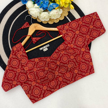 Sabyasachi Ajrakh Cotton Sweetheart Neck Blouse - BL 6689