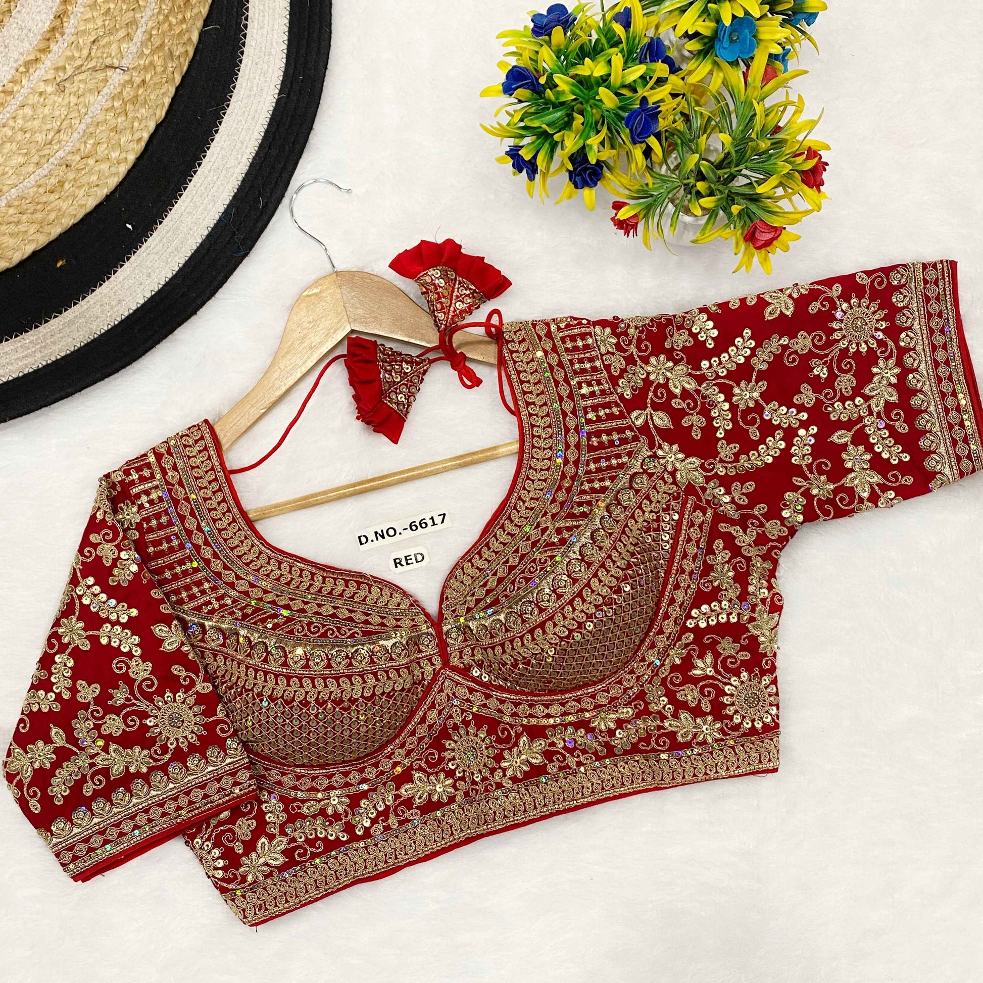 Premium Italian Silk Bridal Blouse – Heavy Handwork & Sequin Work - BL 6617