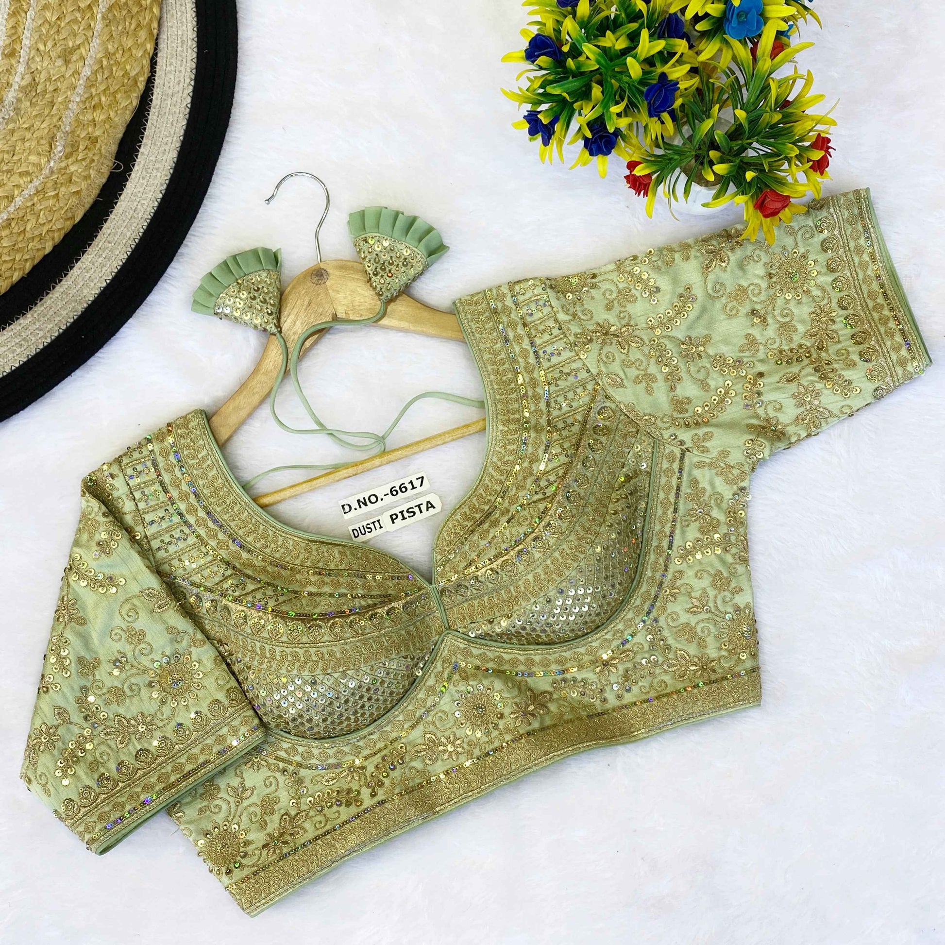 Premium Italian Silk Bridal Blouse – Heavy Handwork & Sequin Work - BL 6617