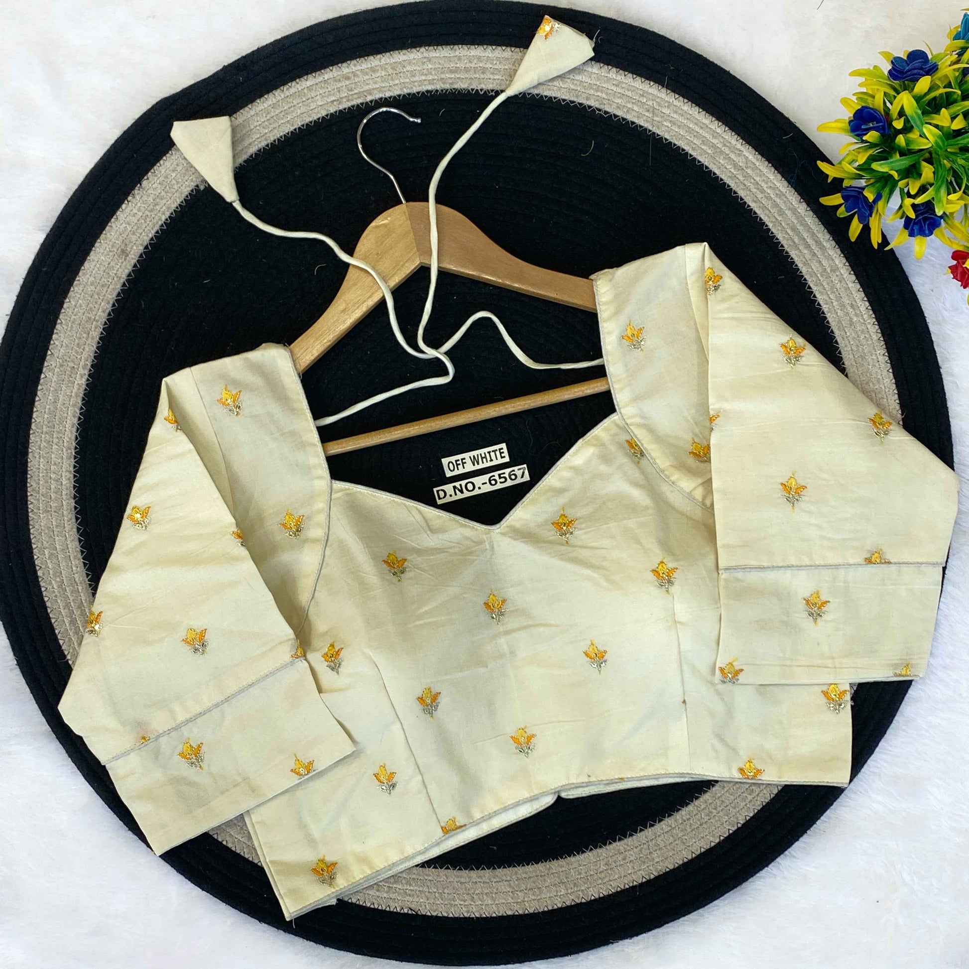 OFF White Khadi Cotton Designer Blouse | Wedding & Festive Wear - BN 6567
