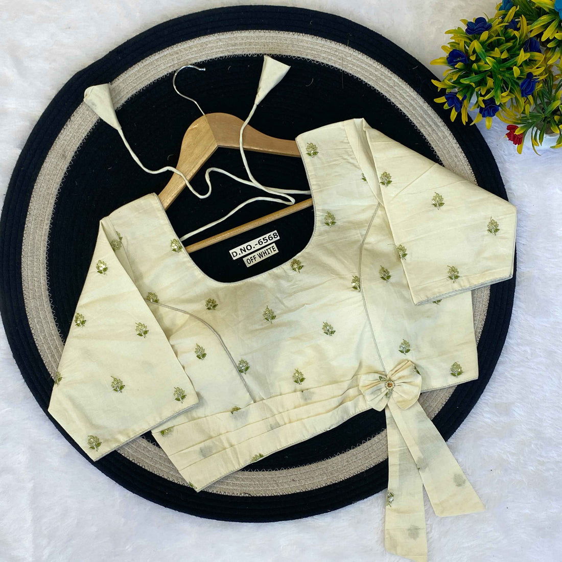 Versatile Khadi Cotton Blouse | Premium Comfort, Style & Diamond Applique Work - BL 6568