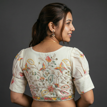 Khadi Cotton Front Open Puff Sleeves Blouse - BL 6729