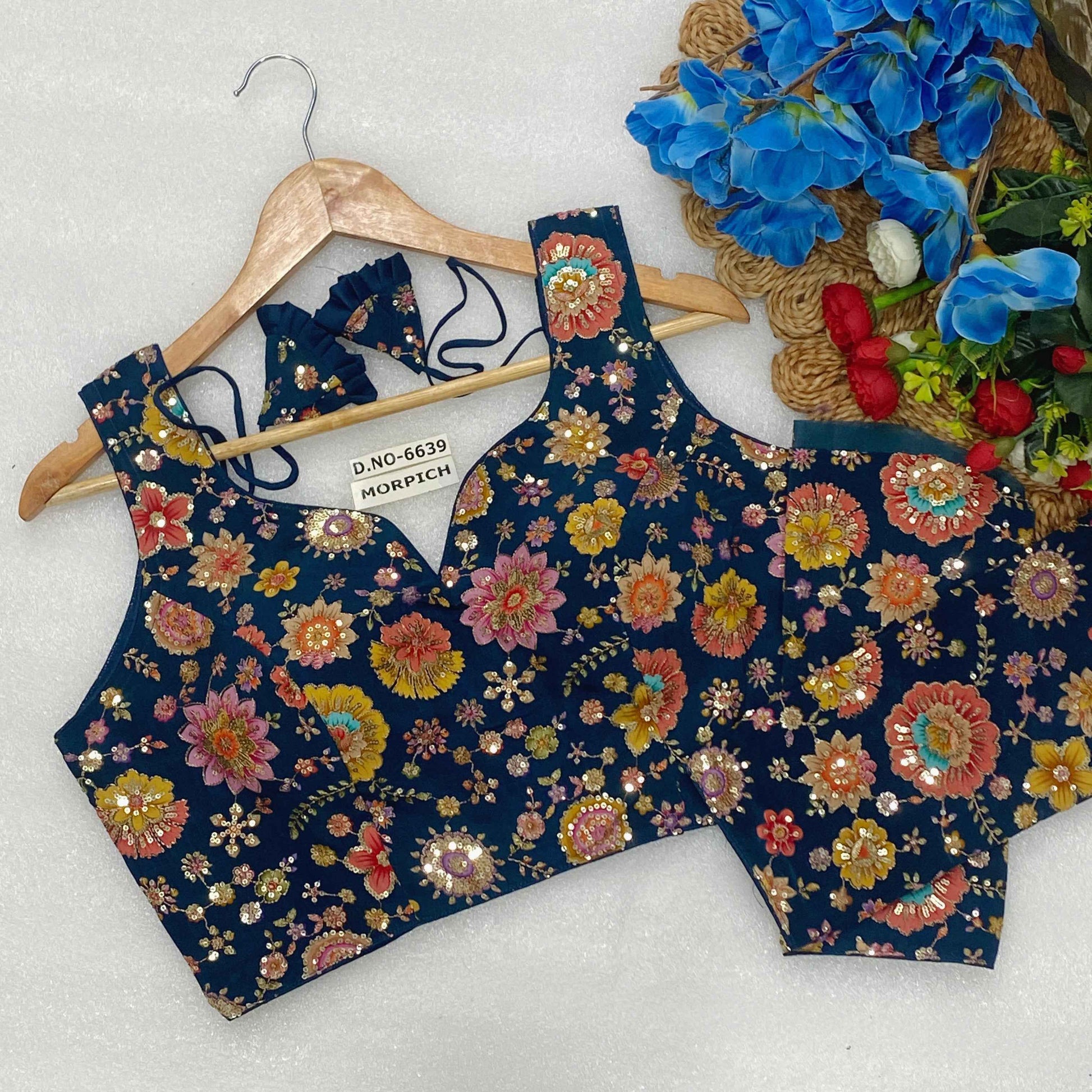 Sleeveless with Attached Sleeves Designer Blouse | Viscose Crepe | Position Print Embroidery - BL 6639
