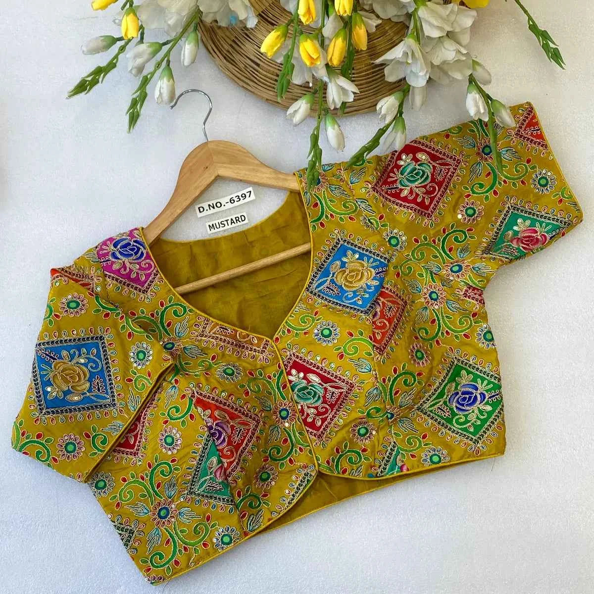 Viscose Crepe Position Print Blouse | Heavy Zari & Coding Embroidery Front Open - BL 6397