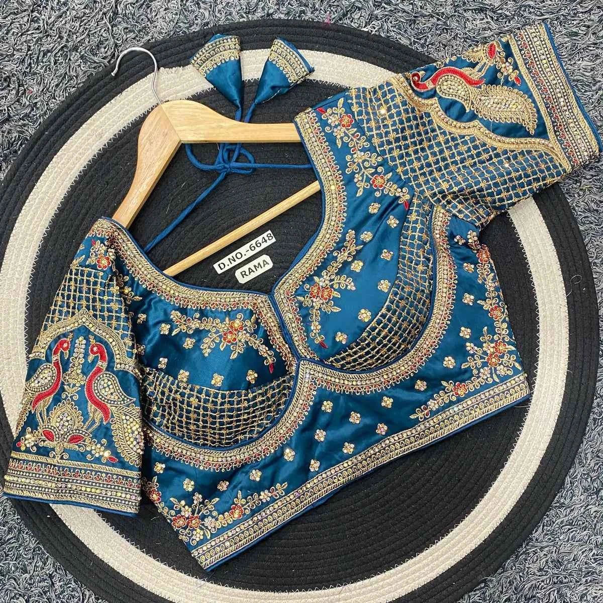 Premium Malai Silk Golden Zari Blouse with 3mm Sequins & Diamond Work - BL 6648