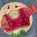 Vichitra Silk Blouse: Golden Zari & Bugle Beads Work | Pearl Embellished Round Neck - BL 6641 Blouse Line