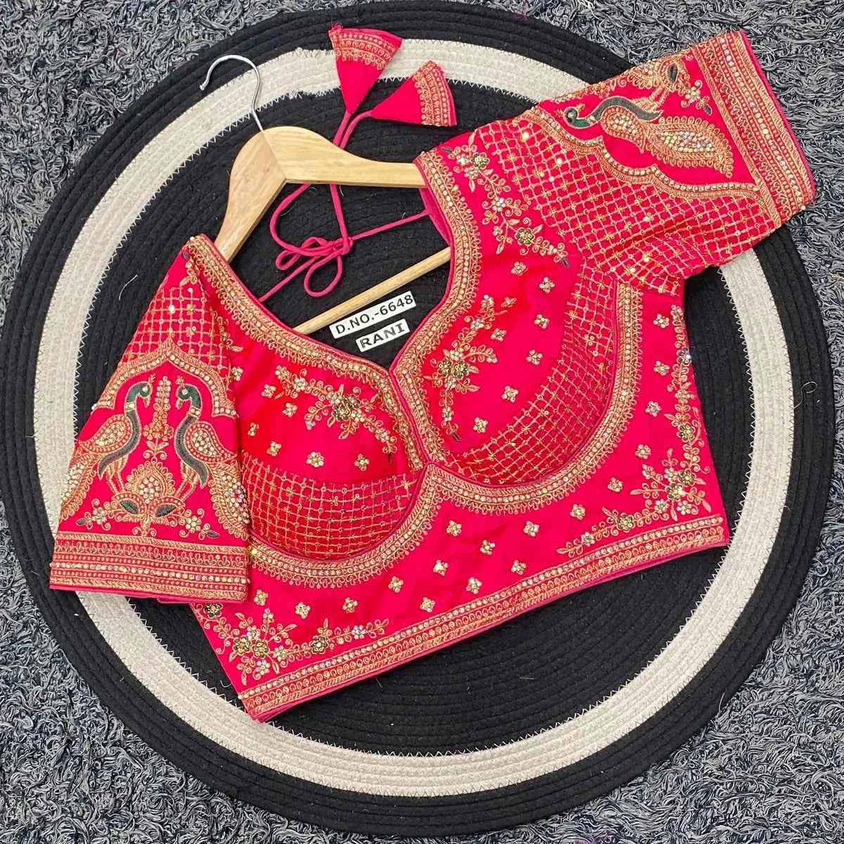 Premium Malai Silk Golden Zari Blouse with 3mm Sequins & Diamond Work - BL 6648