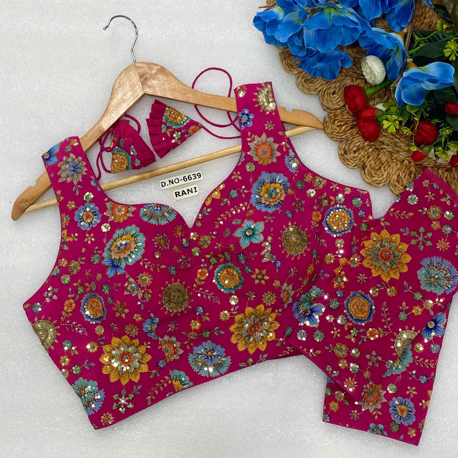 Sleeveless with Attached Sleeves Designer Blouse | Viscose Crepe | Position Print Embroidery - BL 6639