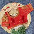 Vichitra Silk Blouse: Golden Zari & Bugle Beads Work | Pearl Embellished Round Neck - BL 6641 Blouse Line