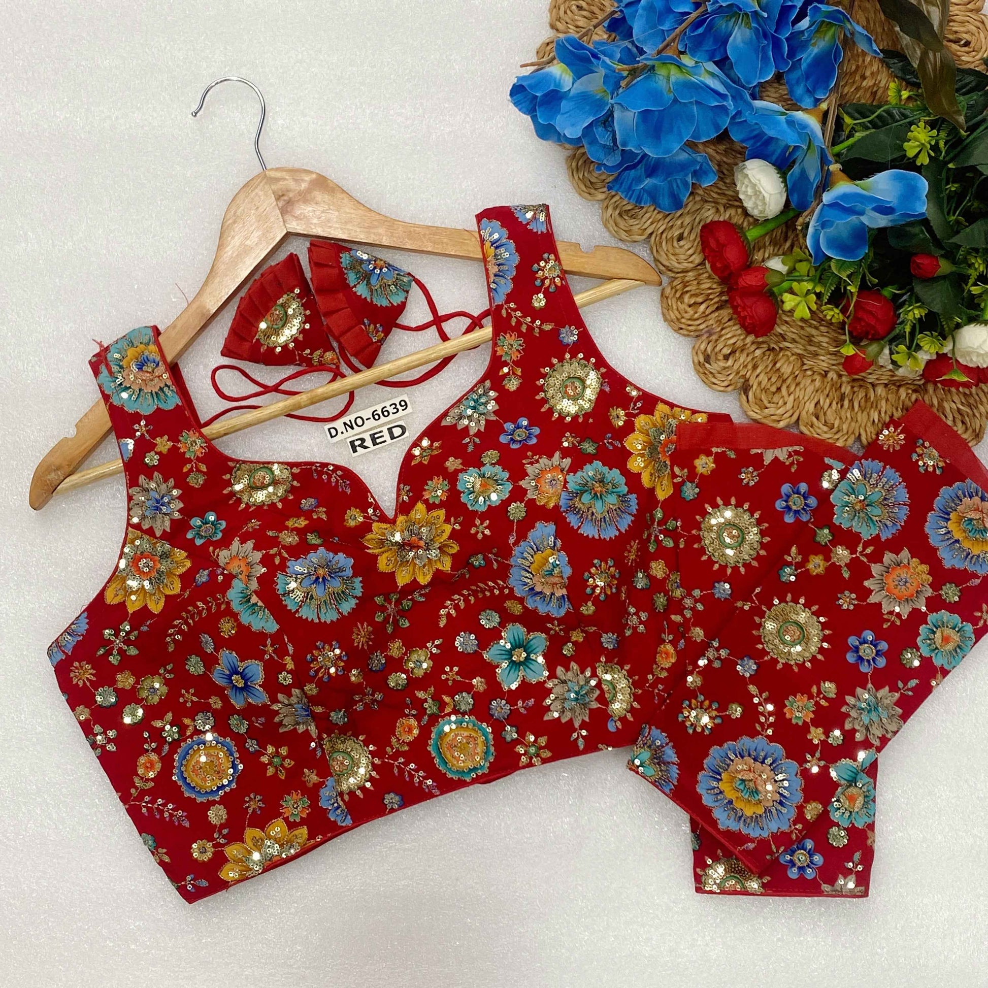 Sleeveless with Attached Sleeves Designer Blouse | Viscose Crepe | Position Print Embroidery - BL 6639