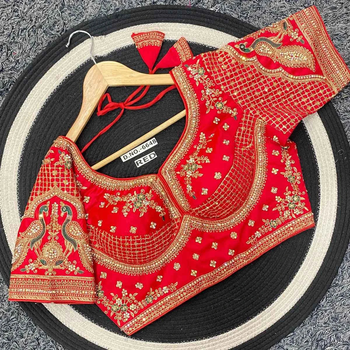 Premium Malai Silk Golden Zari Blouse with 3mm Sequins & Diamond Work - BL 6648