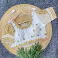 Vichitra Silk Blouse: Golden Zari & Bugle Beads Work | Pearl Embellished Round Neck - BL 6641 Blouse Line