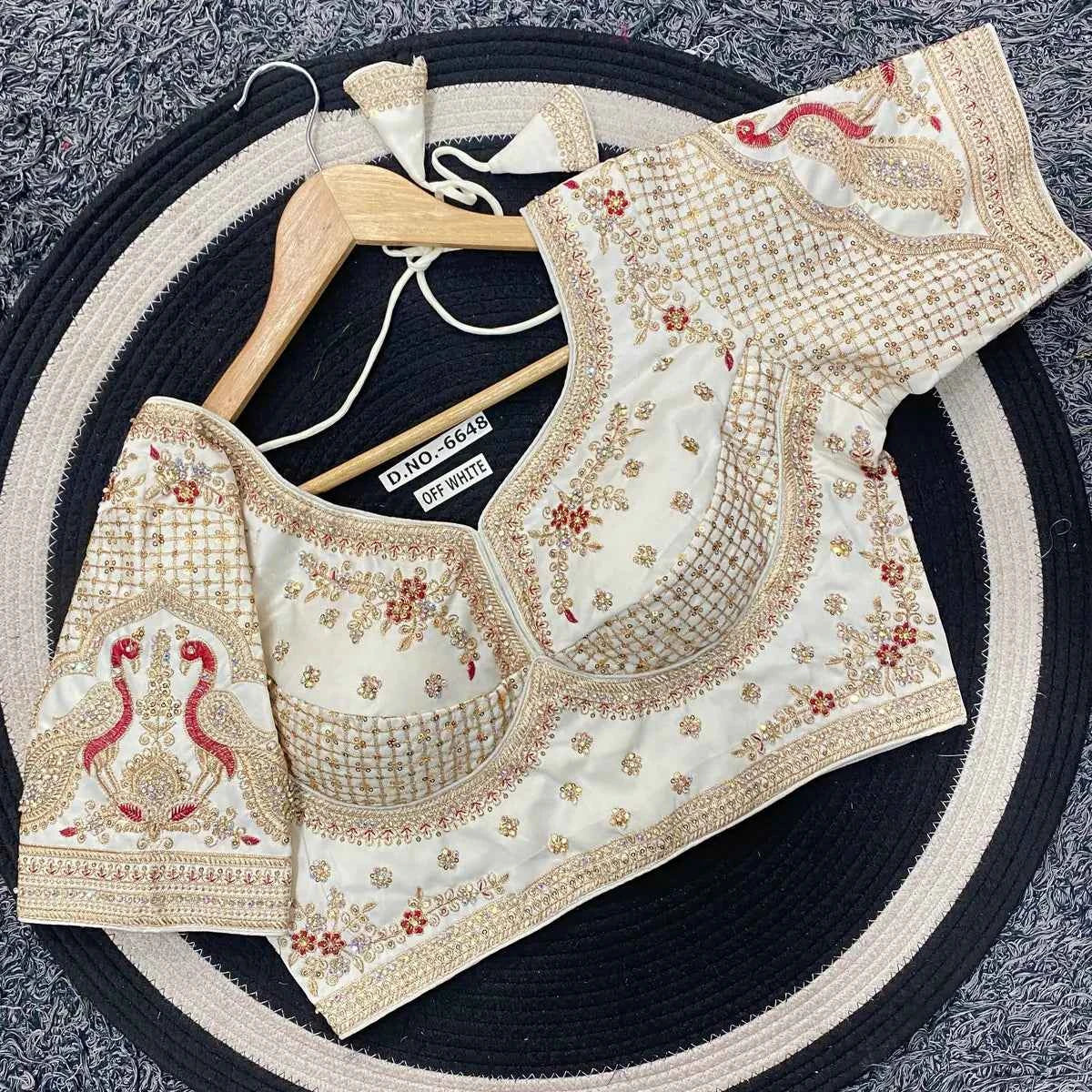 Premium Malai Silk Golden Zari Blouse with 3mm Sequins & Diamond Work - BL 6648