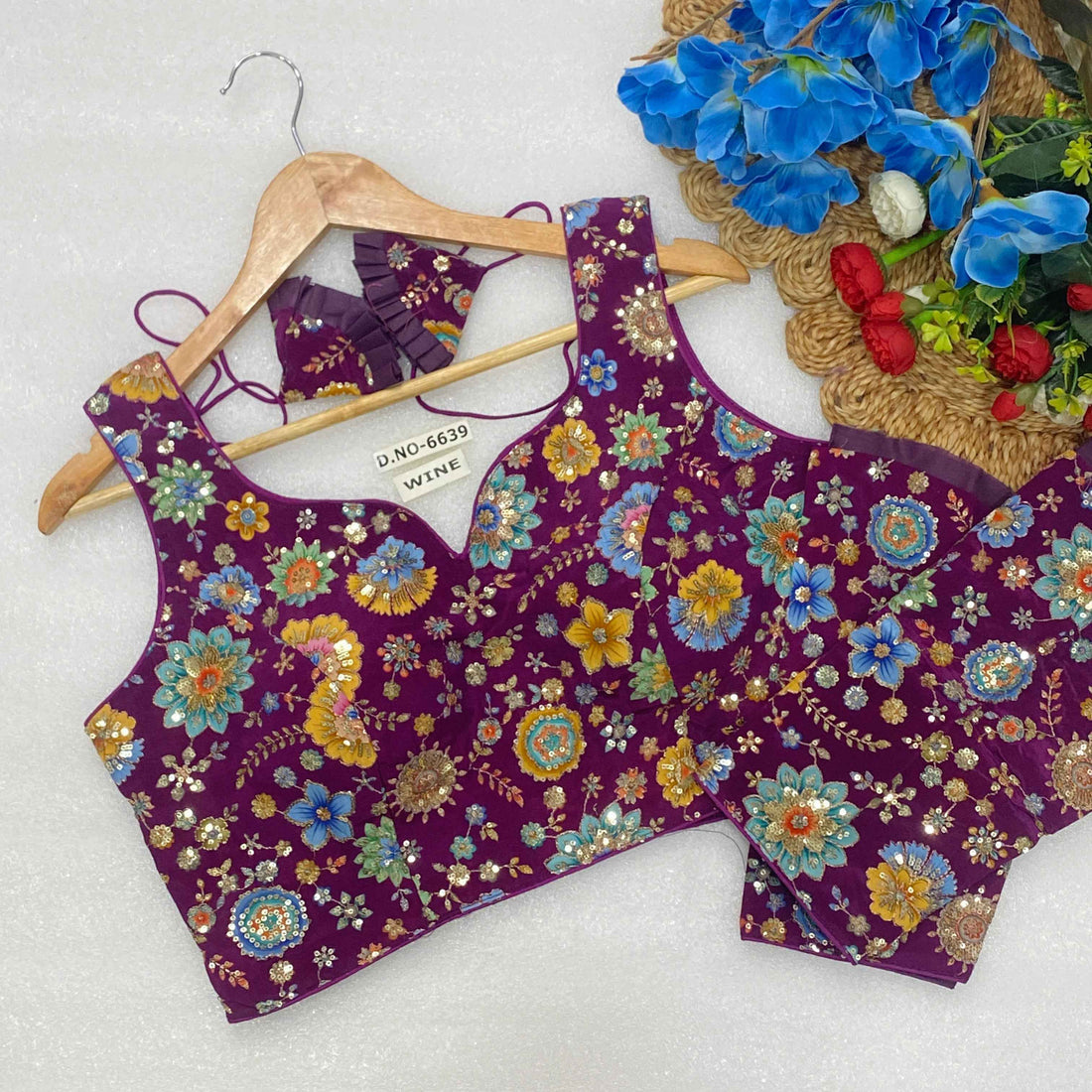 Sleeveless with Attached Sleeves Designer Blouse | Viscose Crepe | Position Print Embroidery - BL 6639