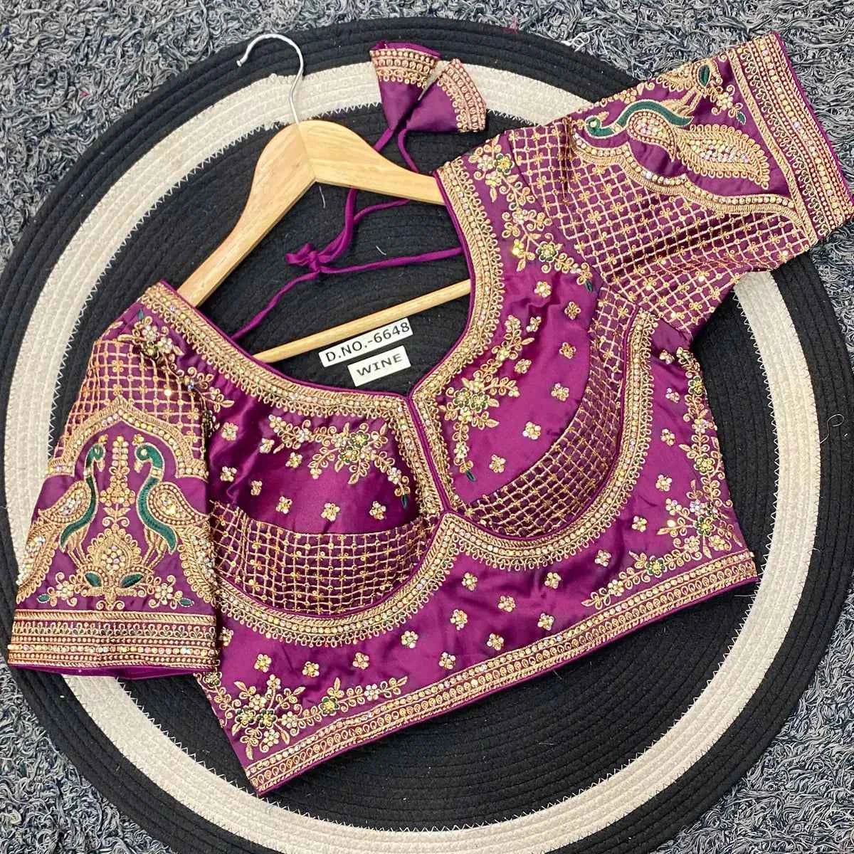 Premium Malai Silk Golden Zari Blouse with 3mm Sequins & Diamond Work - BL 6648