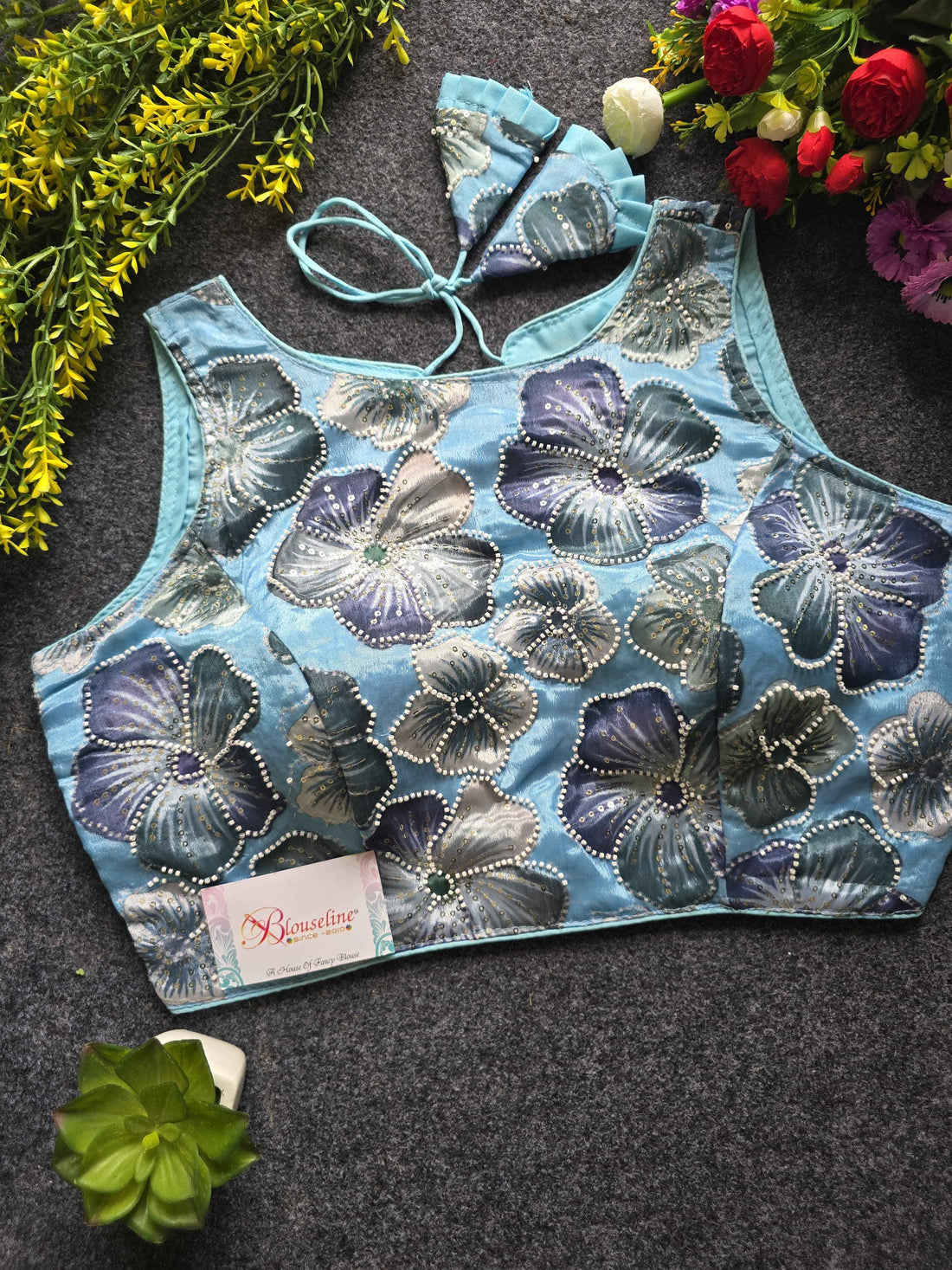 Chinon Pojisan Print Beads Work Blouse - BlouseLine