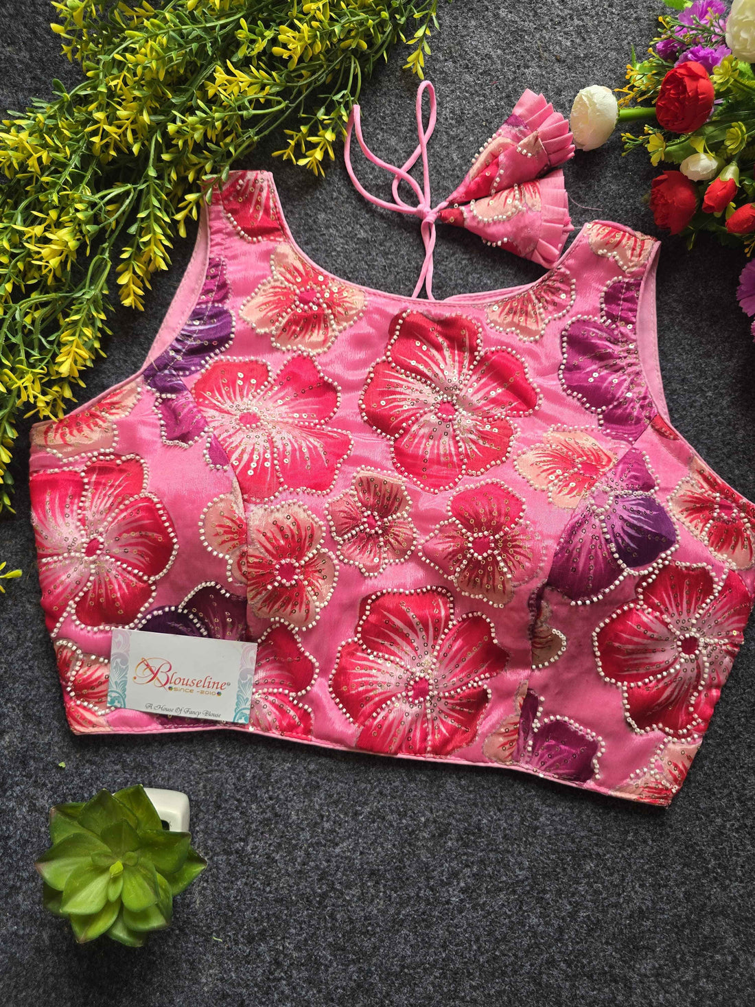 Chinon Pojisan Print Beads Work Blouse - BlouseLine