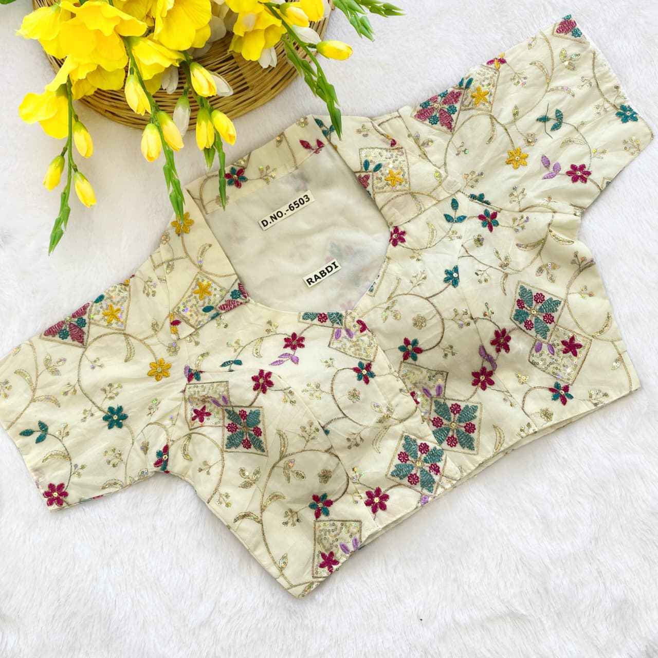 Designer Embroidery Khadi Blouse Wholesaler – BlouseLine BL 6503