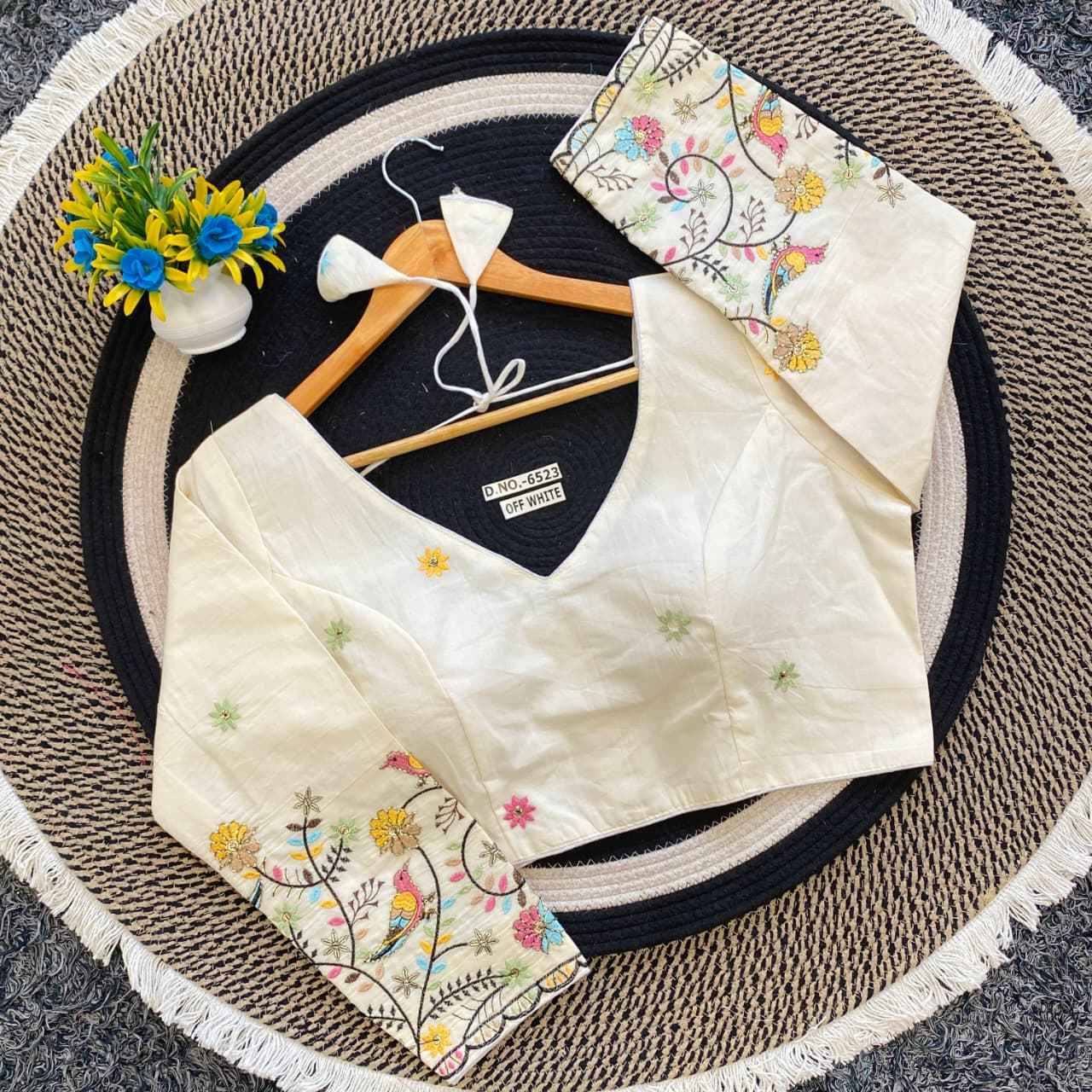 Khadi Embroidery Cotton Saree Blouses – Shop Online BL 6523