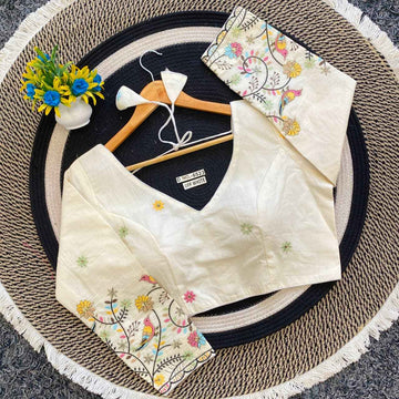 Khadi Embroidery Cotton Saree Blouses – Shop Online BL 6523