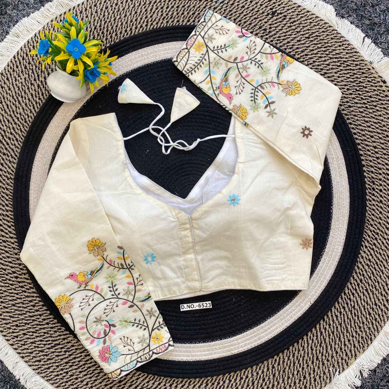 Khadi Embroidery Cotton Saree Blouses – Shop Online BL 6523