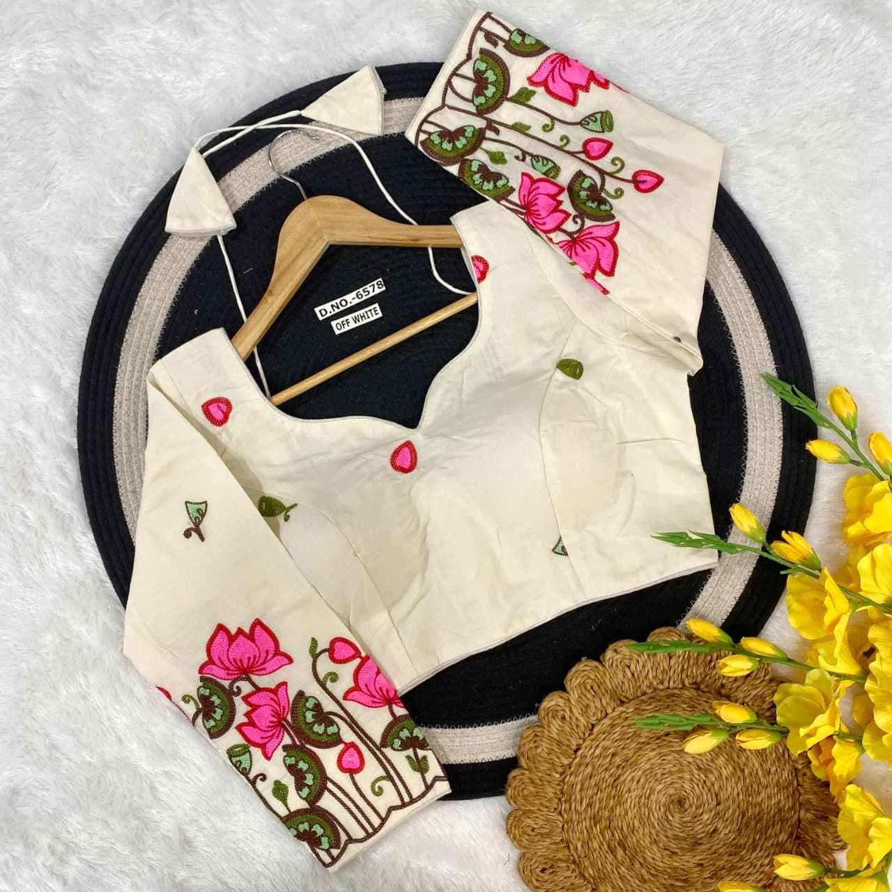 Latest Fashion Khadi Cotton Embroidery Blouse Manufacturer – BlouseLine  BL 6578