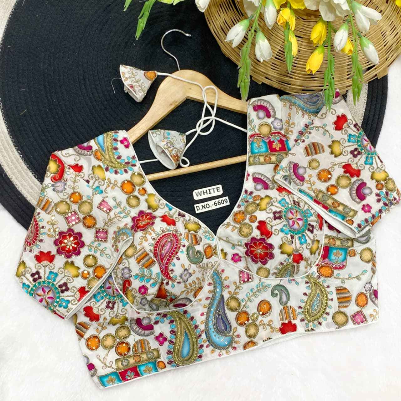 Viscose Crepe Pojisan Blouse – Premium Partywear Blouse | BlouseLine BL 6609