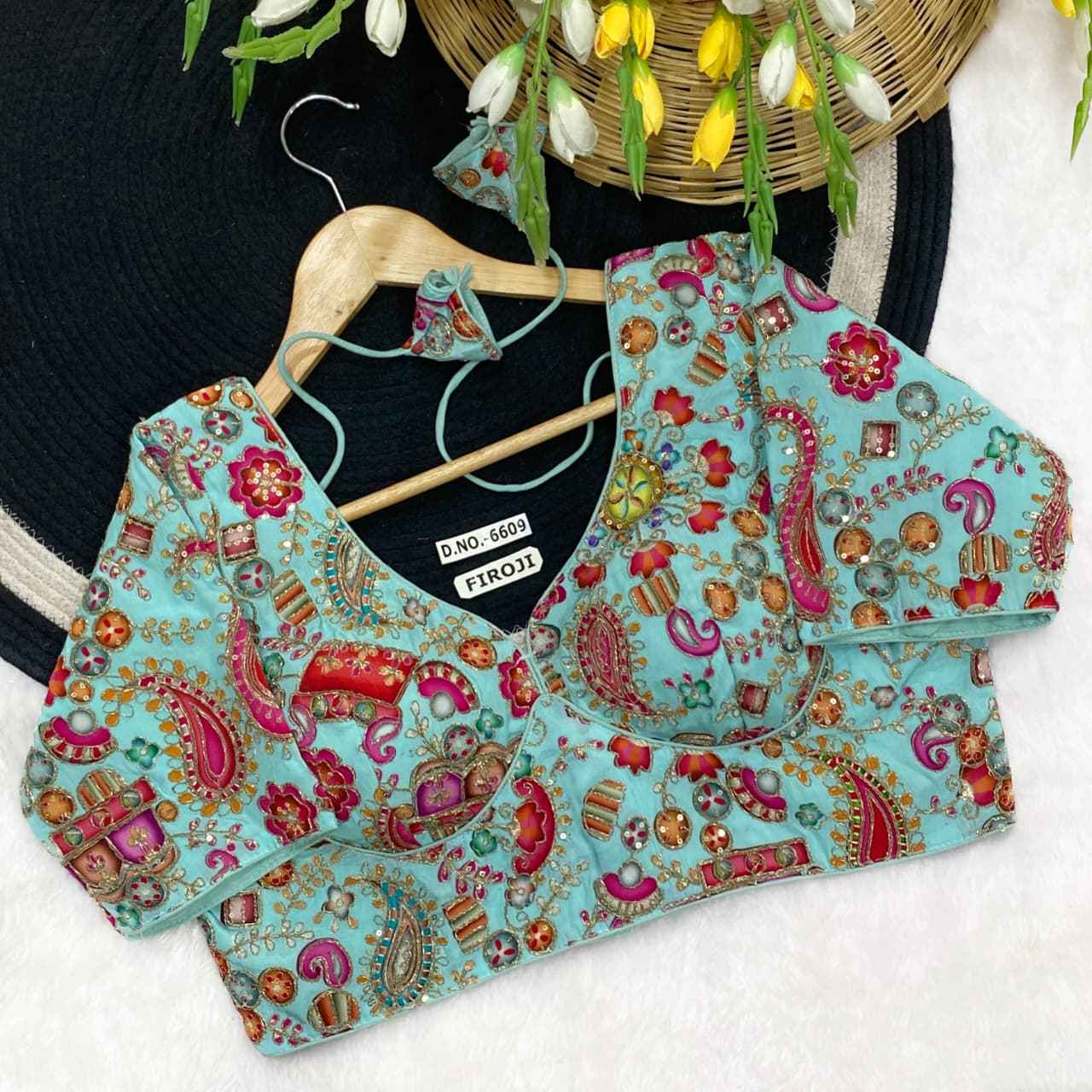 Viscose Crepe Pojisan Blouse – Premium Partywear Blouse | BlouseLine BL 6609
