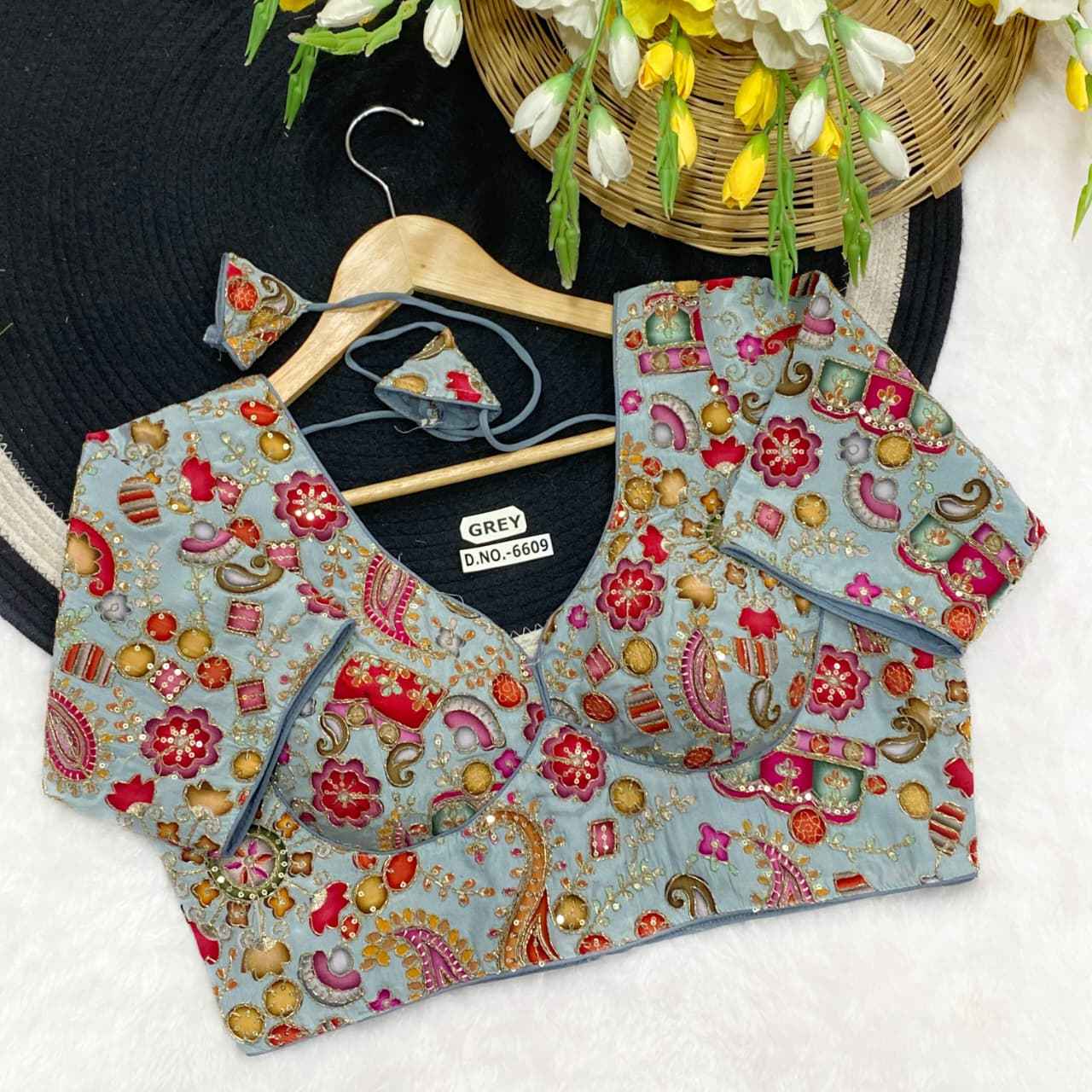 Viscose Crepe Pojisan Blouse – Premium Partywear Blouse | BlouseLine BL 6609