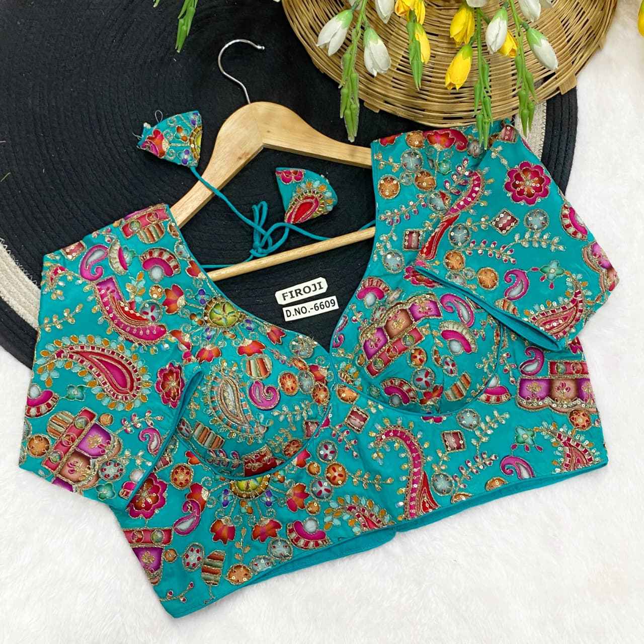 Viscose Crepe Pojisan Blouse – Premium Partywear Blouse | BlouseLine BL 6609