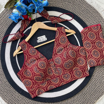 Ajrakh Cotton Royal Mughal Kaleido Print Blouse - BL 6698