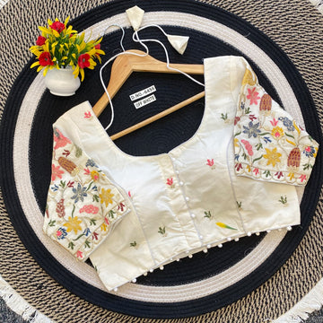 Fancy Embroidery Khadi Blouse Manufacturer in Surat BL 6456