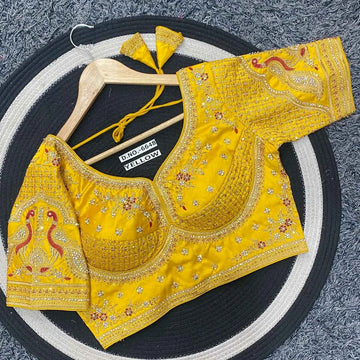 Premium Malai Silk Golden Zari Blouse with 3mm Sequins & Diamond Work - BL 6648