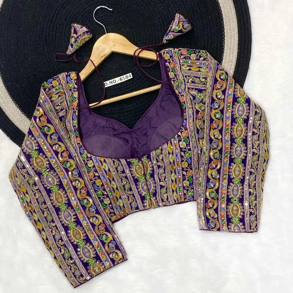 Apple Cut Natural Crepe Viscose Blouse | Sequin & Thread Zari Embroidery Blouse - BL 6584
