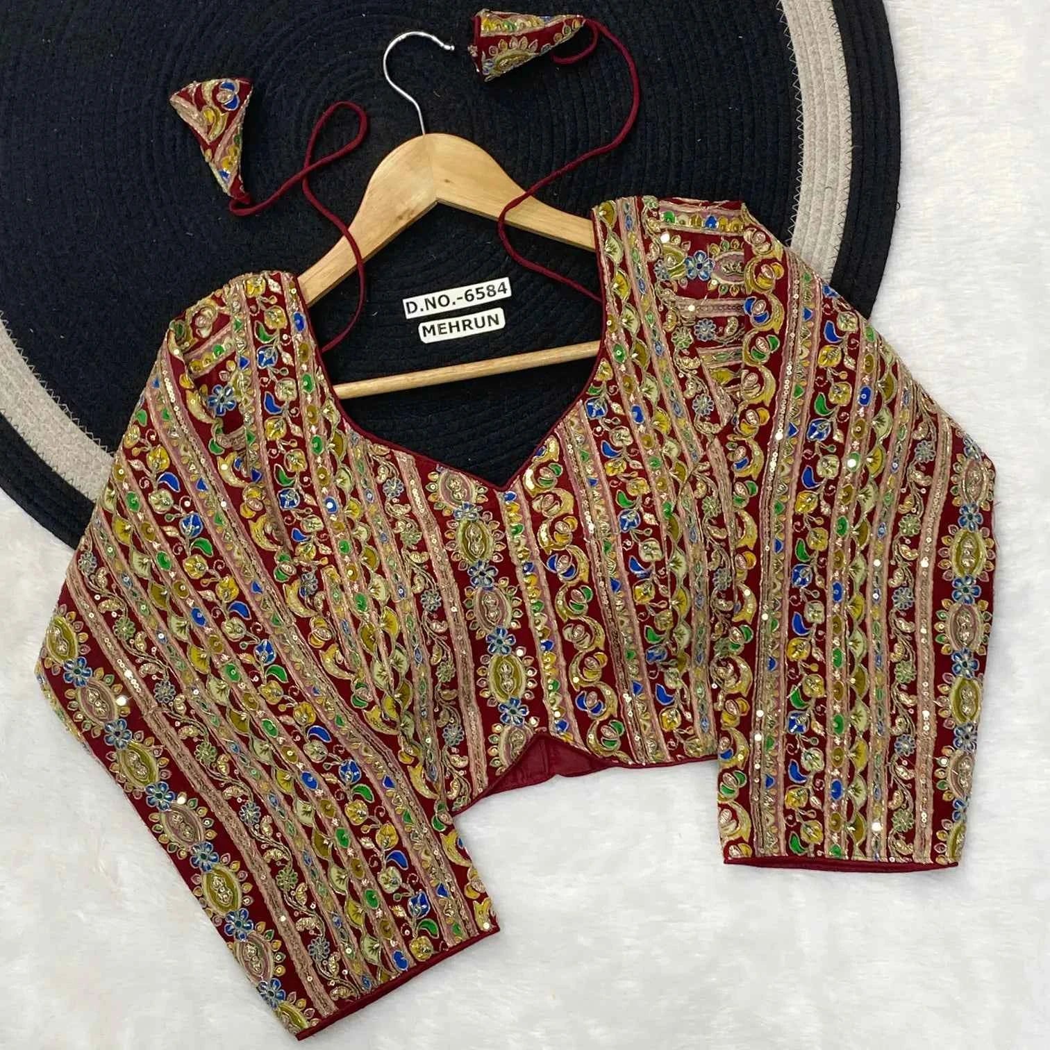 Apple Cut Natural Crepe Viscose Blouse | Sequin & Thread Zari Embroidery Blouse - BL 6584