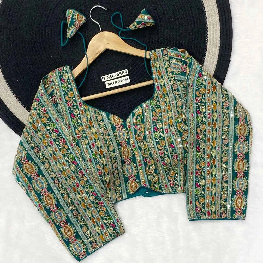 Apple Cut Natural Crepe Viscose Blouse | Sequin & Thread Zari Embroidery Blouse - BL 6584