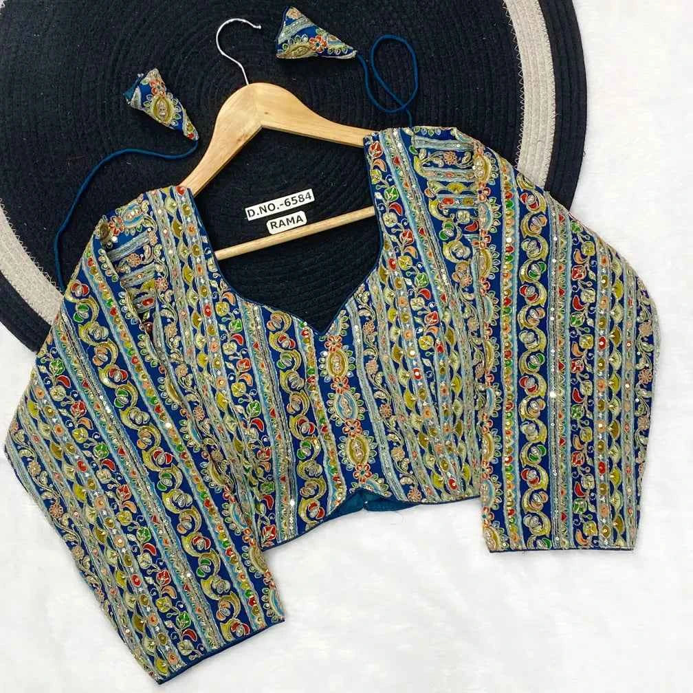 Apple Cut Natural Crepe Viscose Blouse | Sequin & Thread Zari Embroidery Blouse - BL 6584
