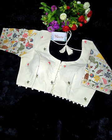Fancy Embroidery Khadi Blouse Manufacturer in Surat